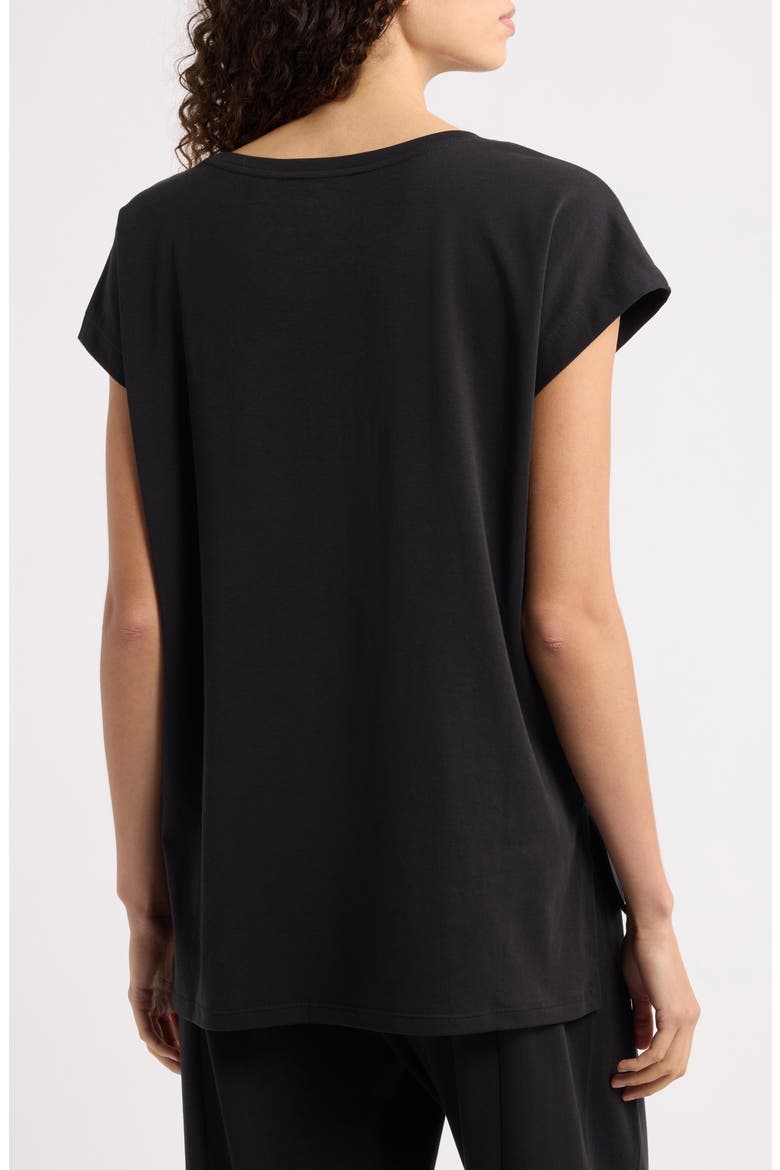 Jewel Neck Organic Cotton Pajama Top, Alternate, color, BLACK