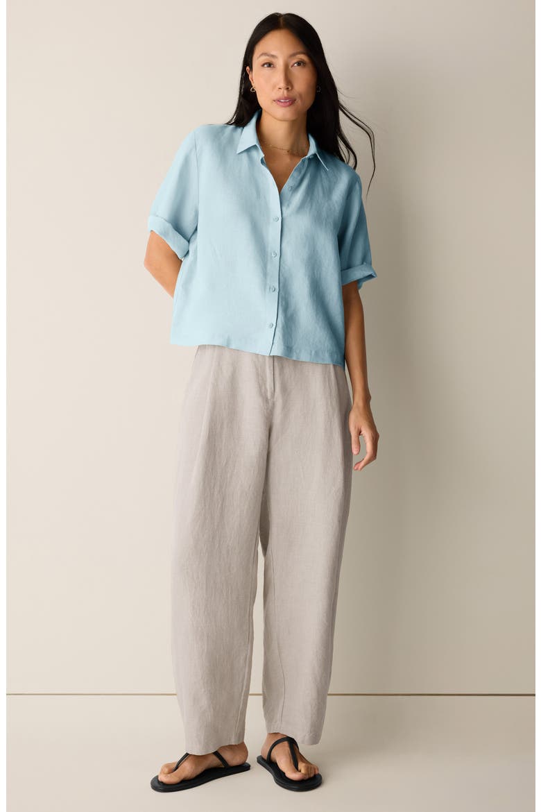 Classic Collar Elbow Sleeve Organic Linen Button-Up Shirt, Alternate, color, BREEZE