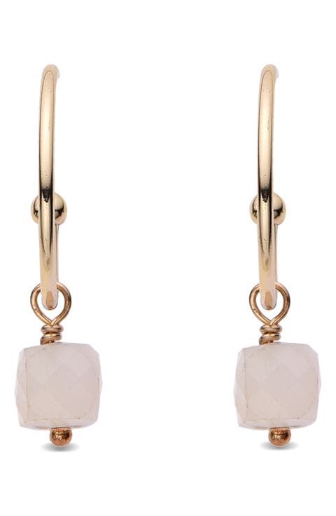 Jeanna Rose Quartz Drop Huggie Hoop Earrings