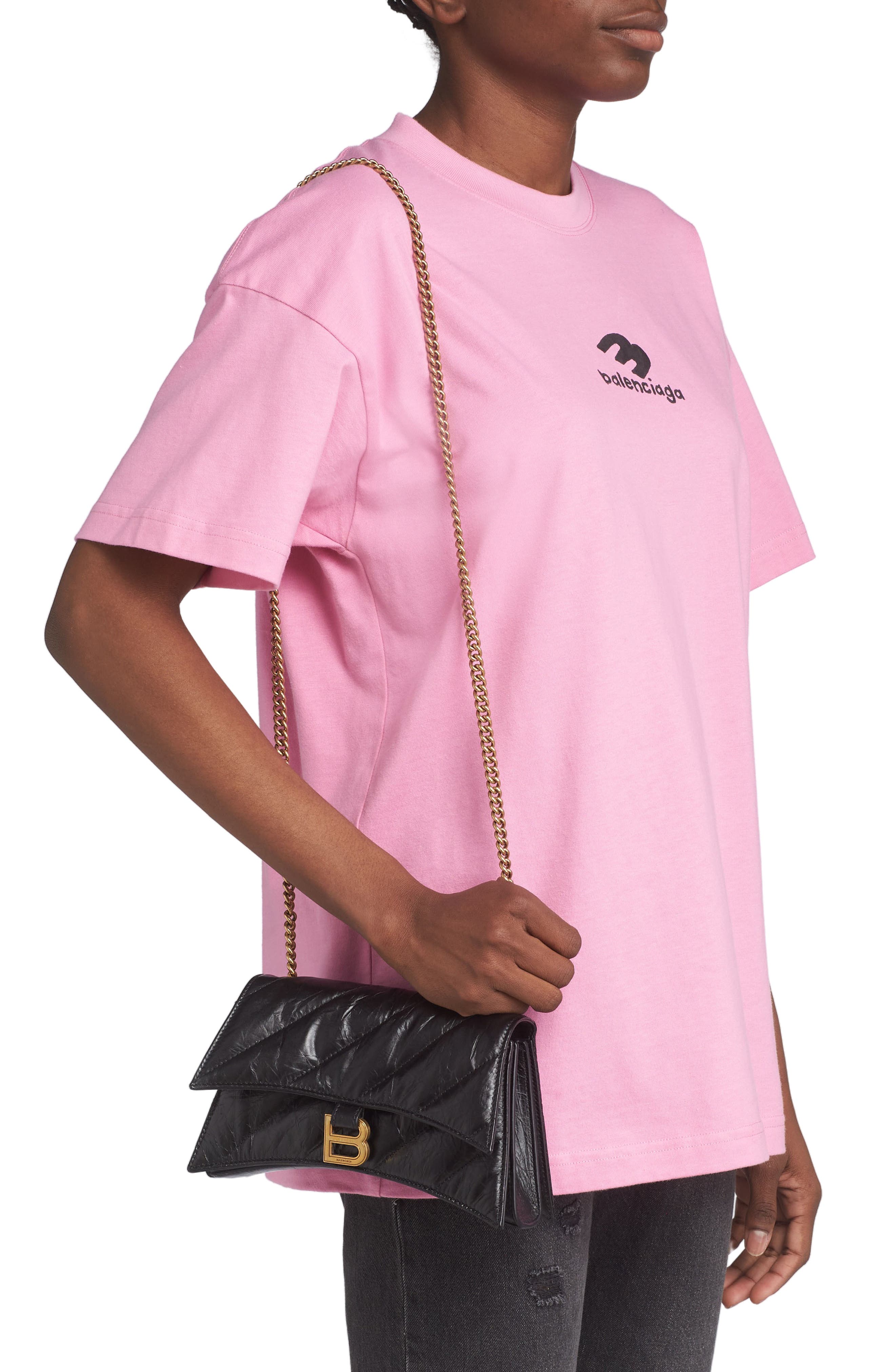 Balenciaga Hourglass Quilted Crushed Leather Wallet on a Chain, Alternate, color, 