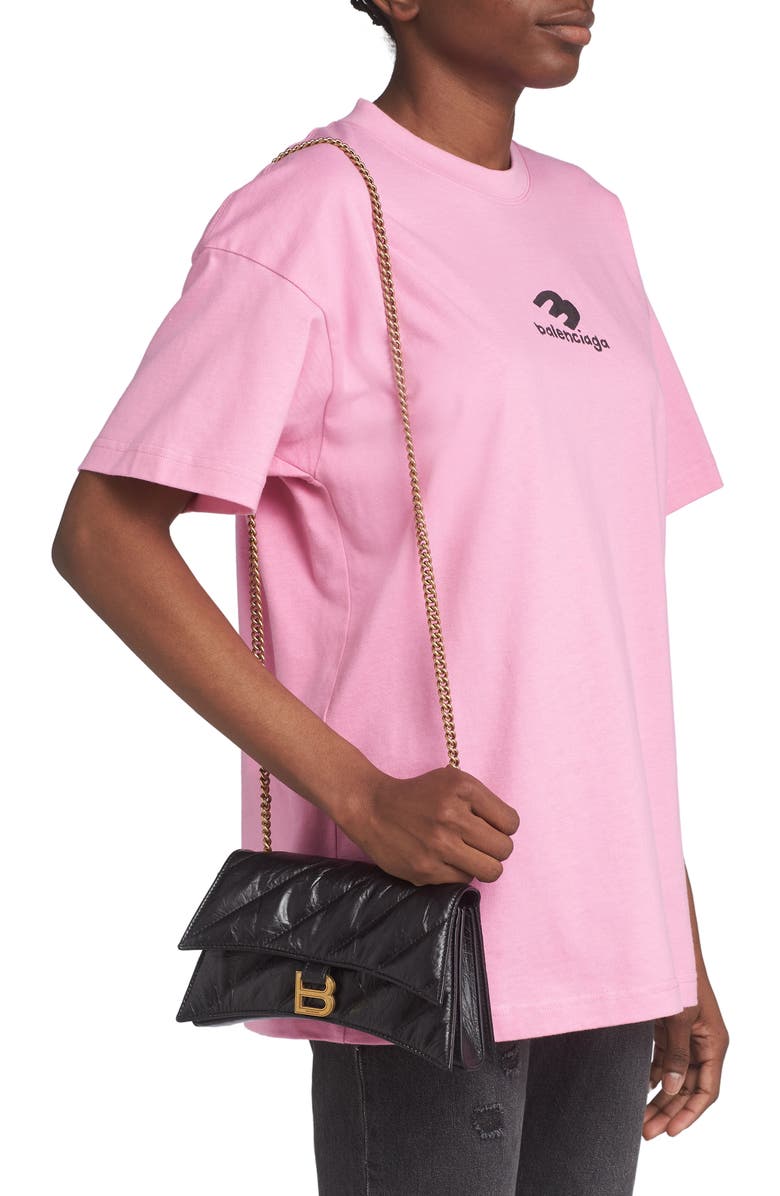 Balenciaga Hourglass Quilted Crushed Leather Wallet on a Chain, Alternate, color,