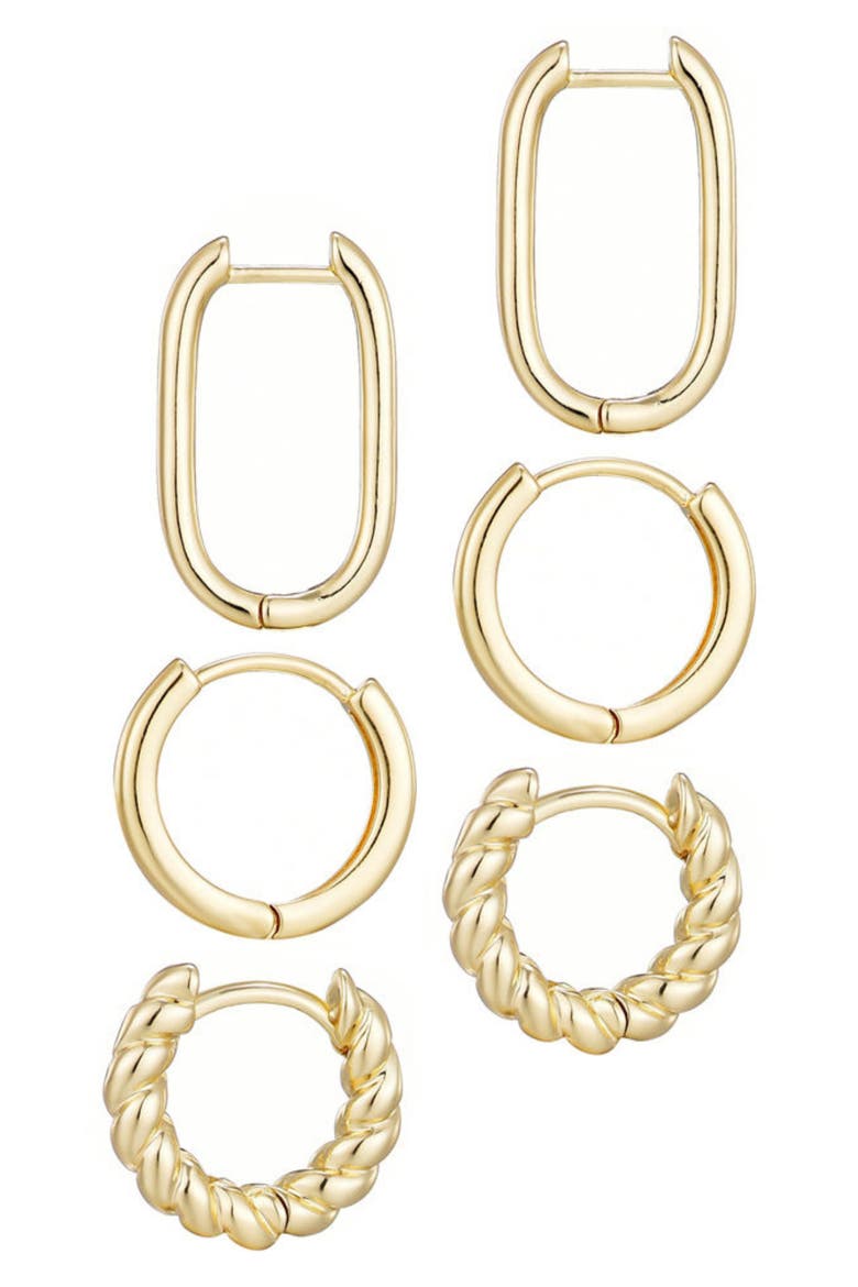 Set of 3 Hoop Earrings, Alternate, color, GOLD