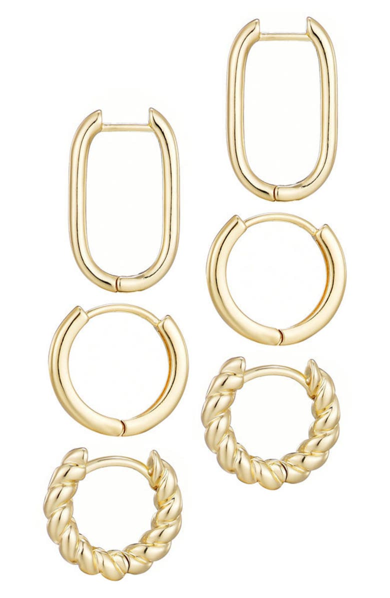 Adornia Set of 3 Hoop Earrings, Alternate, color, Gold