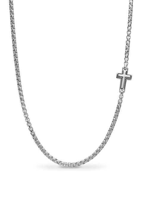 Men's Cross Station Necklace in Sterling Silver, 3.6mm