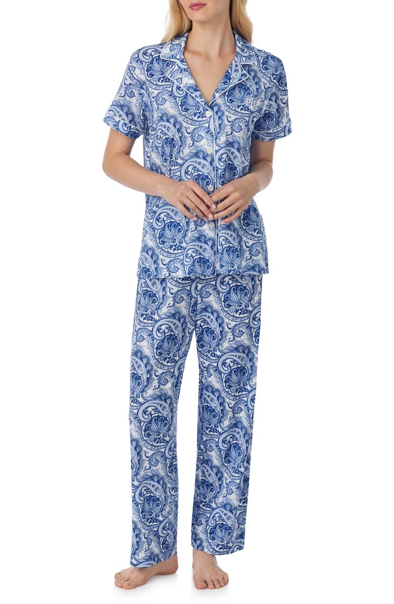 Lauren Ralph Lauren Paisley Short Sleeve Cotton Blend Pajamas, Main, color, Paisley