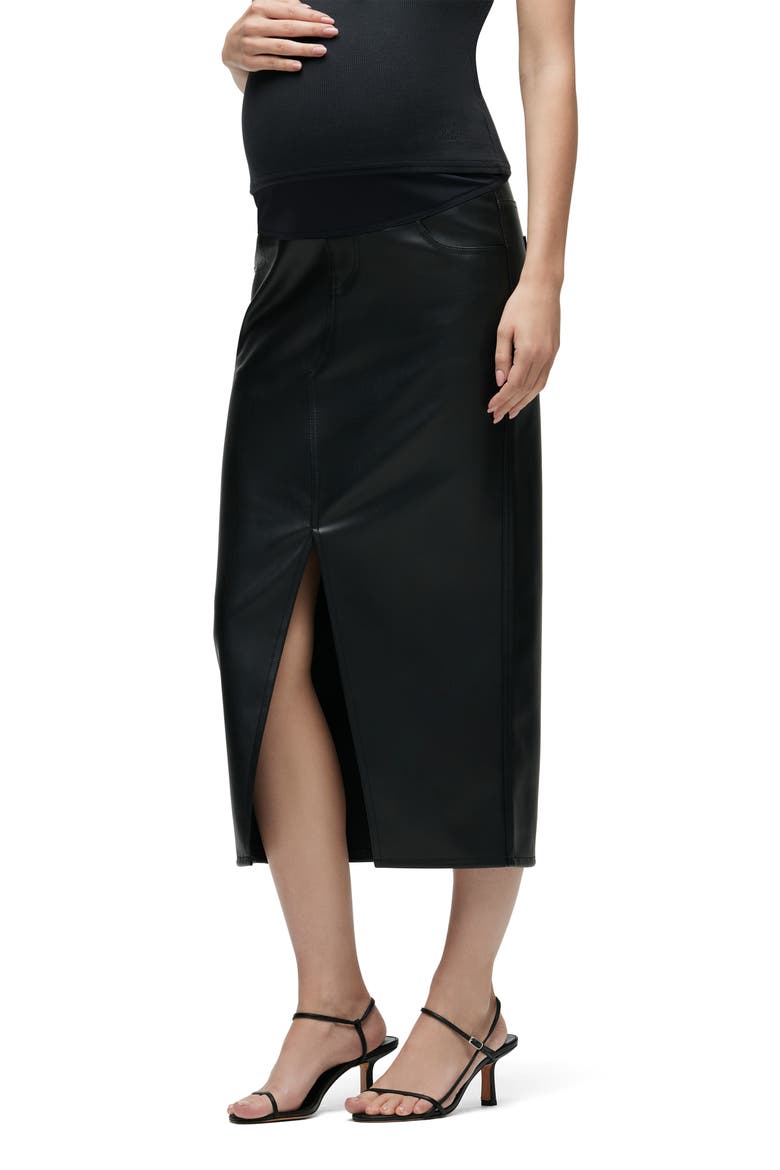 Reconstructed Faux Leather Midi Skirt, Alternate, color, BLACK