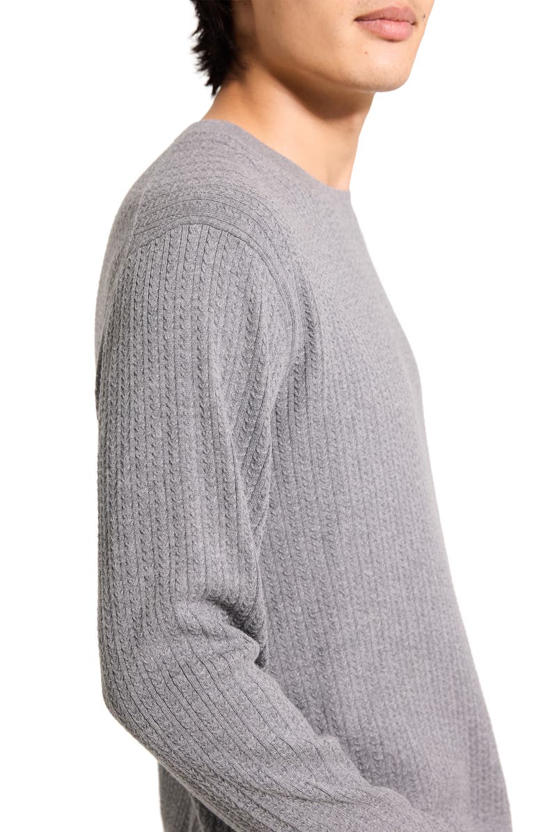 Theory Riland Cable Stitch Cotton Crewneck Sweater, Alternate, color, Ash Melange