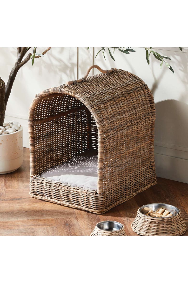 Normandy Canopy Enclosed Small Raised Pet Bed 23.5" x 29", Alternate, color, Brown