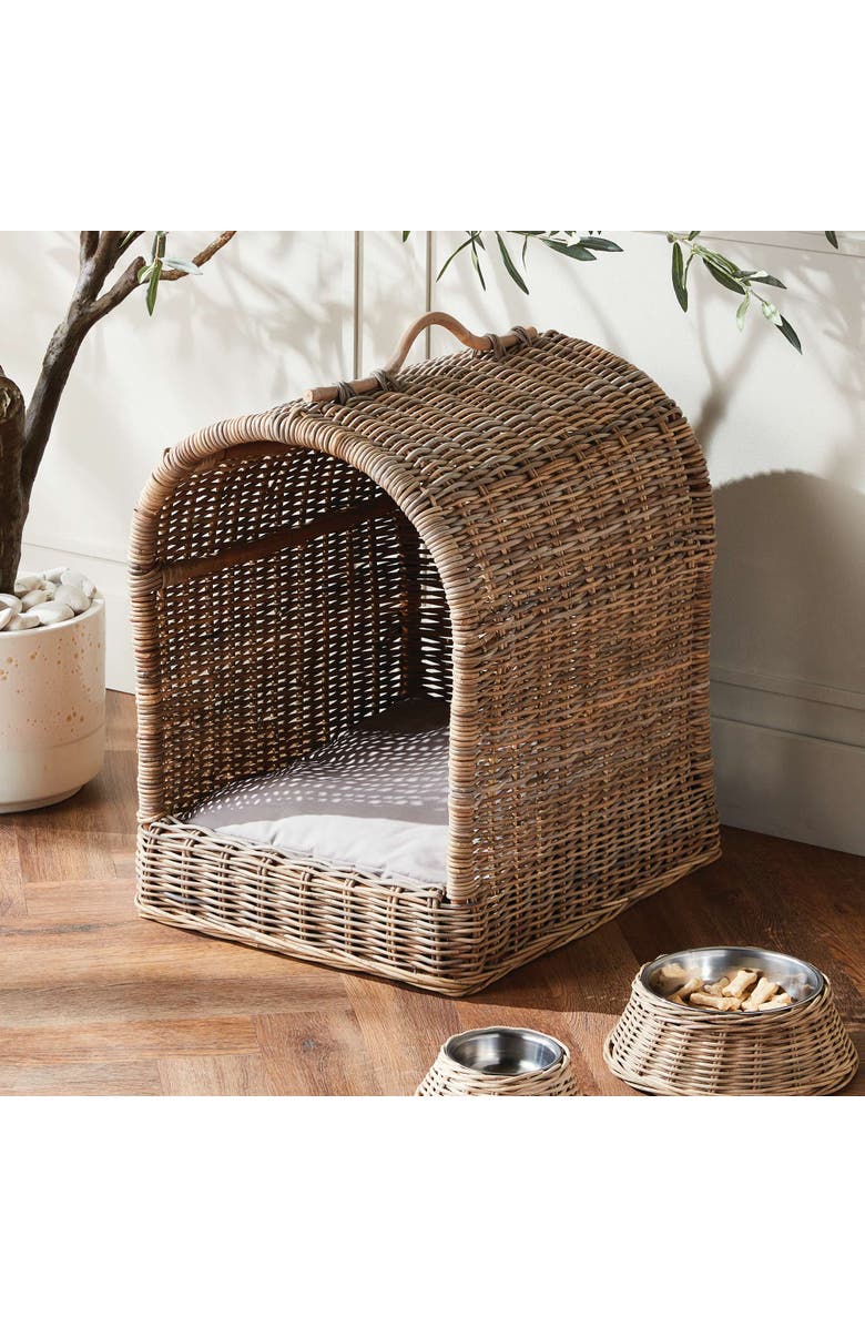 Napa Home & Garden Normandy Canopy Enclosed Handwoven Small Raised Pet Bed 23.5" x 29", Alternate, color, Brown