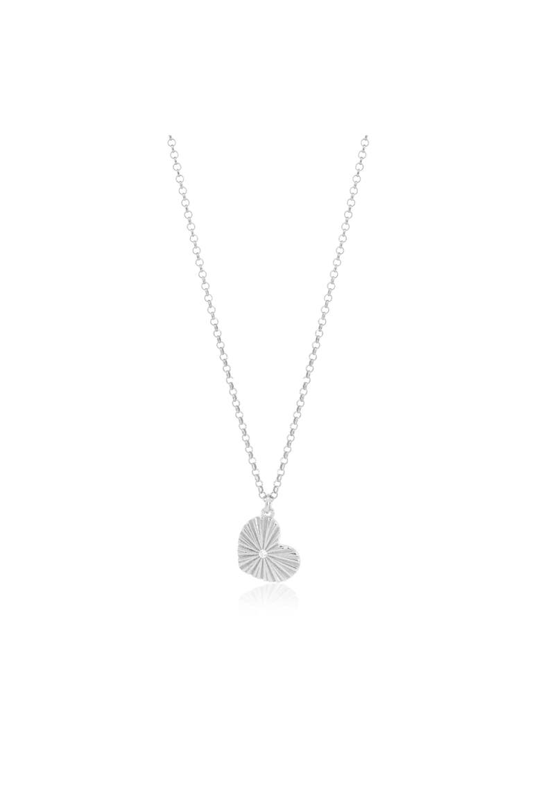 CZ Fluted Single Heart Necklace, Main, color, Sterling Silver