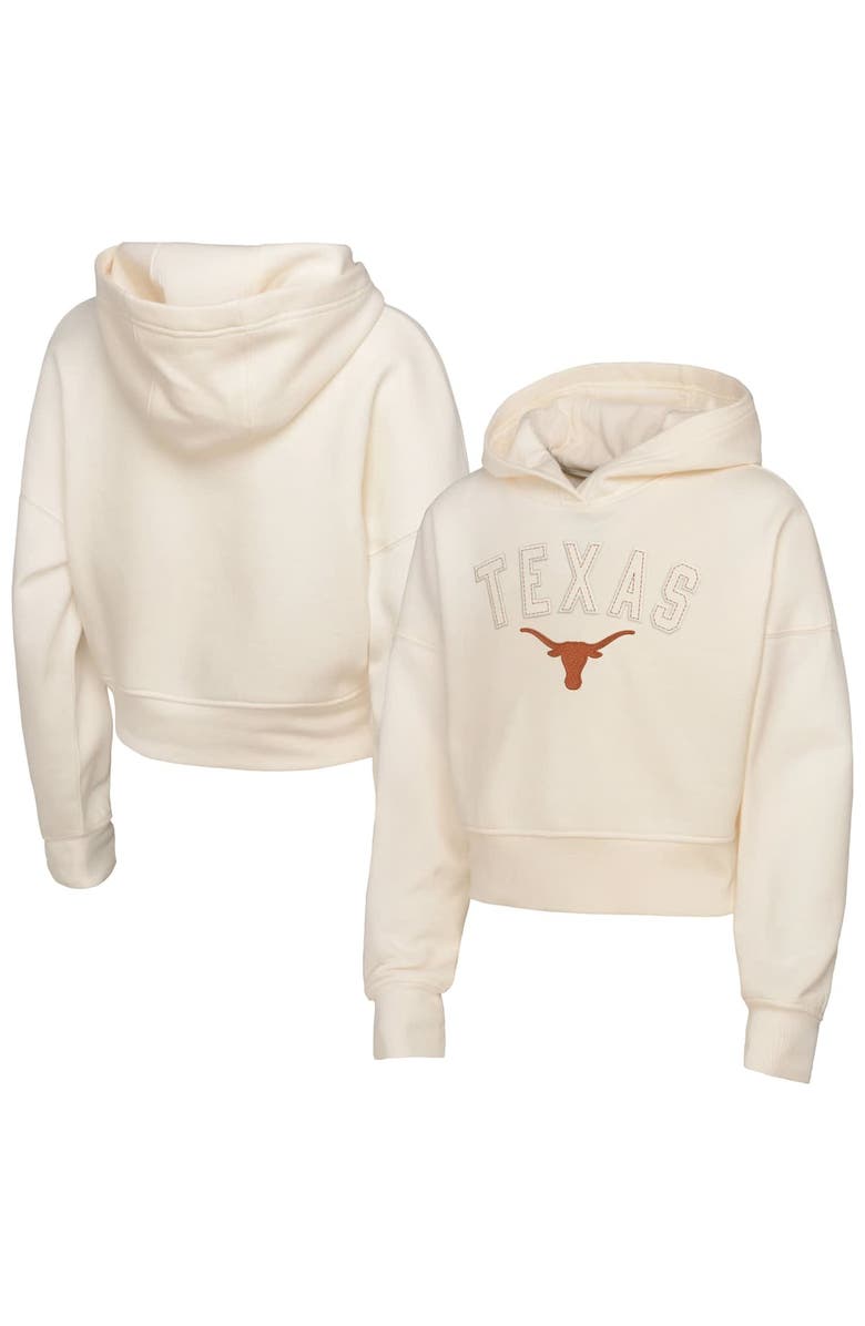 Outerstuff Girl's Youth Outerstuff Cream Texas Longhorns Oversized Blitz Cropped Pullover Hoodie, Alternate, color,
