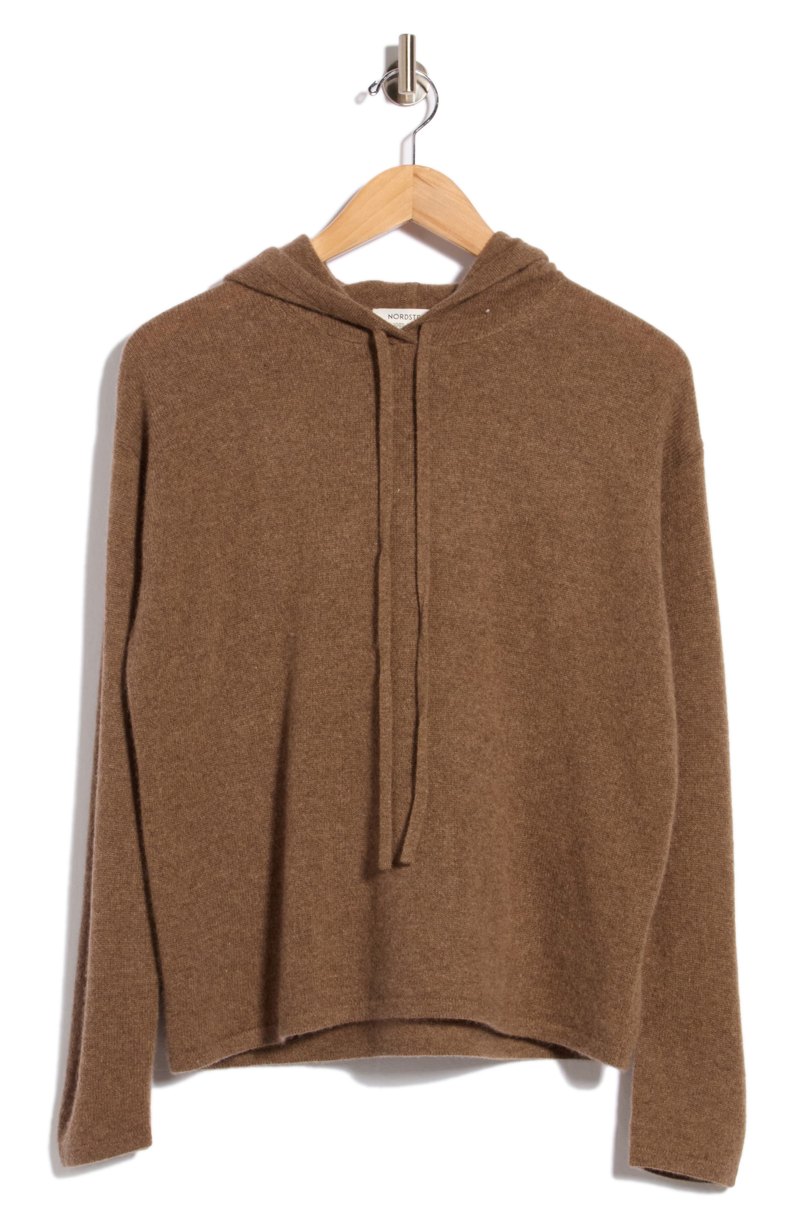 Nordstrom Cashmere Sweater Hoodie In Brown Medium Heather