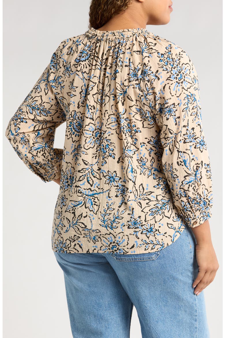 Floral Cotton Peasant Top, Alternate, color, STONE/ BLUE CRUSH MULTI