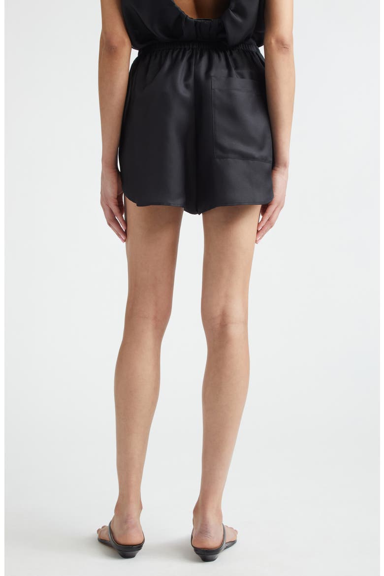 Cabo Elastic Waist Silk Twill Shorts, Alternate, color, BLACK