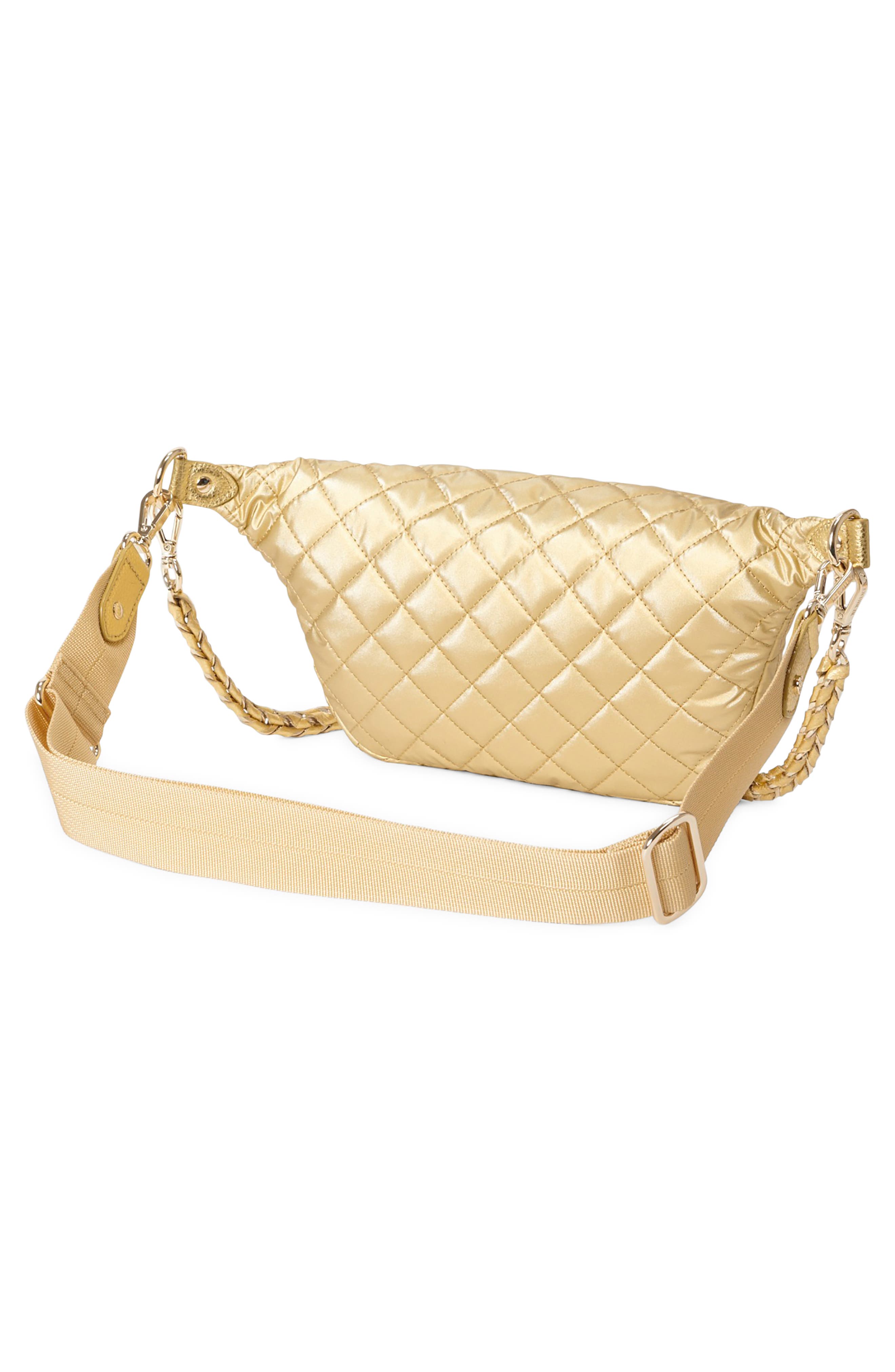 MZ Wallace Small Crosby Quilted Nylon Convertible Sling Bag, Alternate, color, Light Gold Pearl Metallic