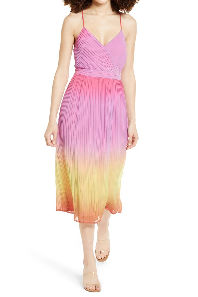 Ombré Print Dress, Main, color, PINK LEMONADE MULTI OMBRE