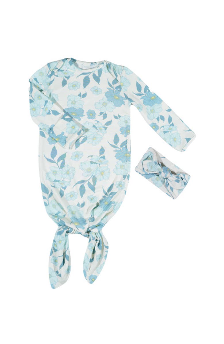 Everly Grey Long Sleeve Knotted Gown & Headwrap Set, Main, color, Periwinkle