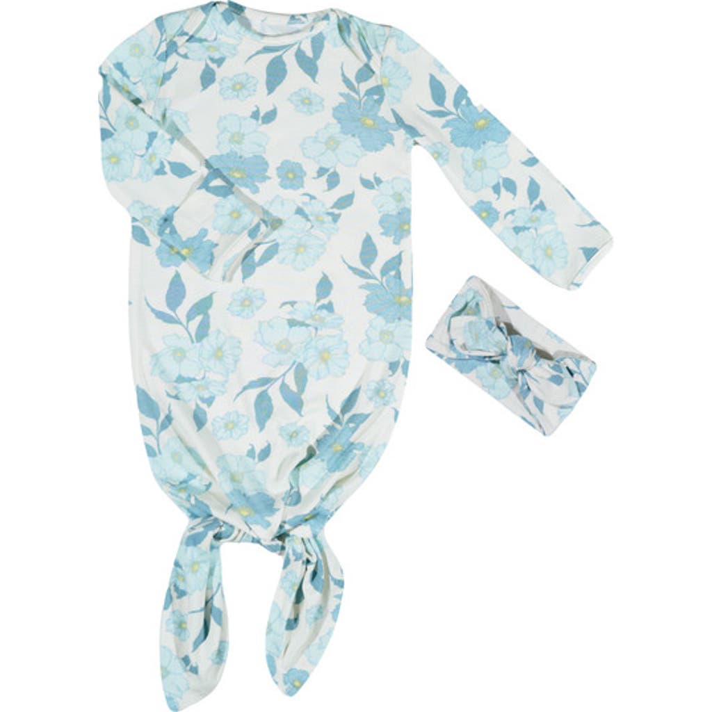 Everly Grey Long Sleeve Knotted Gown & Headwrap Set In Blue