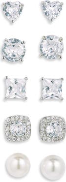 NORDSTROM RACK 5-Pack Assorted CZ & Faux Pearl Stud Earrings