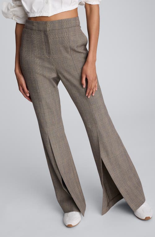 Kenneth Cole Plaid High Rise Split Front Flare Leg Pant In Gray