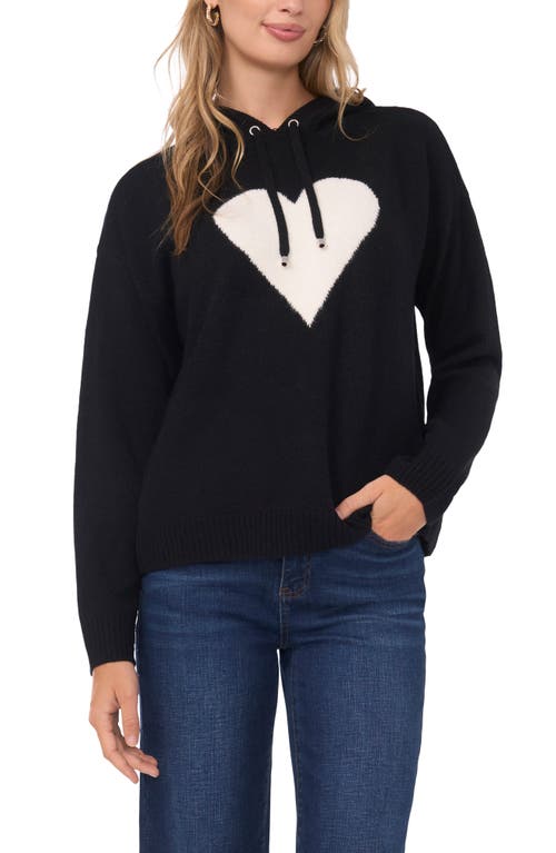 Vince Camuto Intarsia Heart Sweater Hoodie In Black