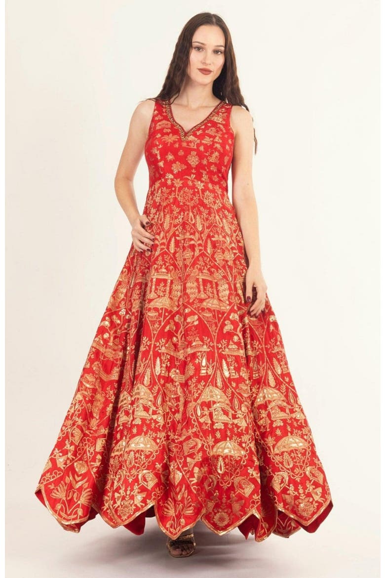Azalea Jacquard Silk Gown, Main, color, Red