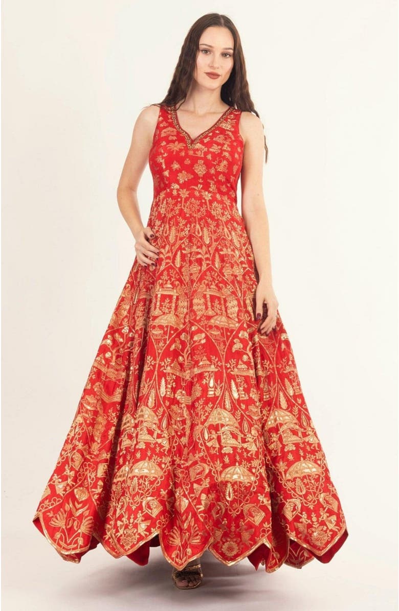RAAS Azalea Jacquard Silk Gown, Main, color, Red