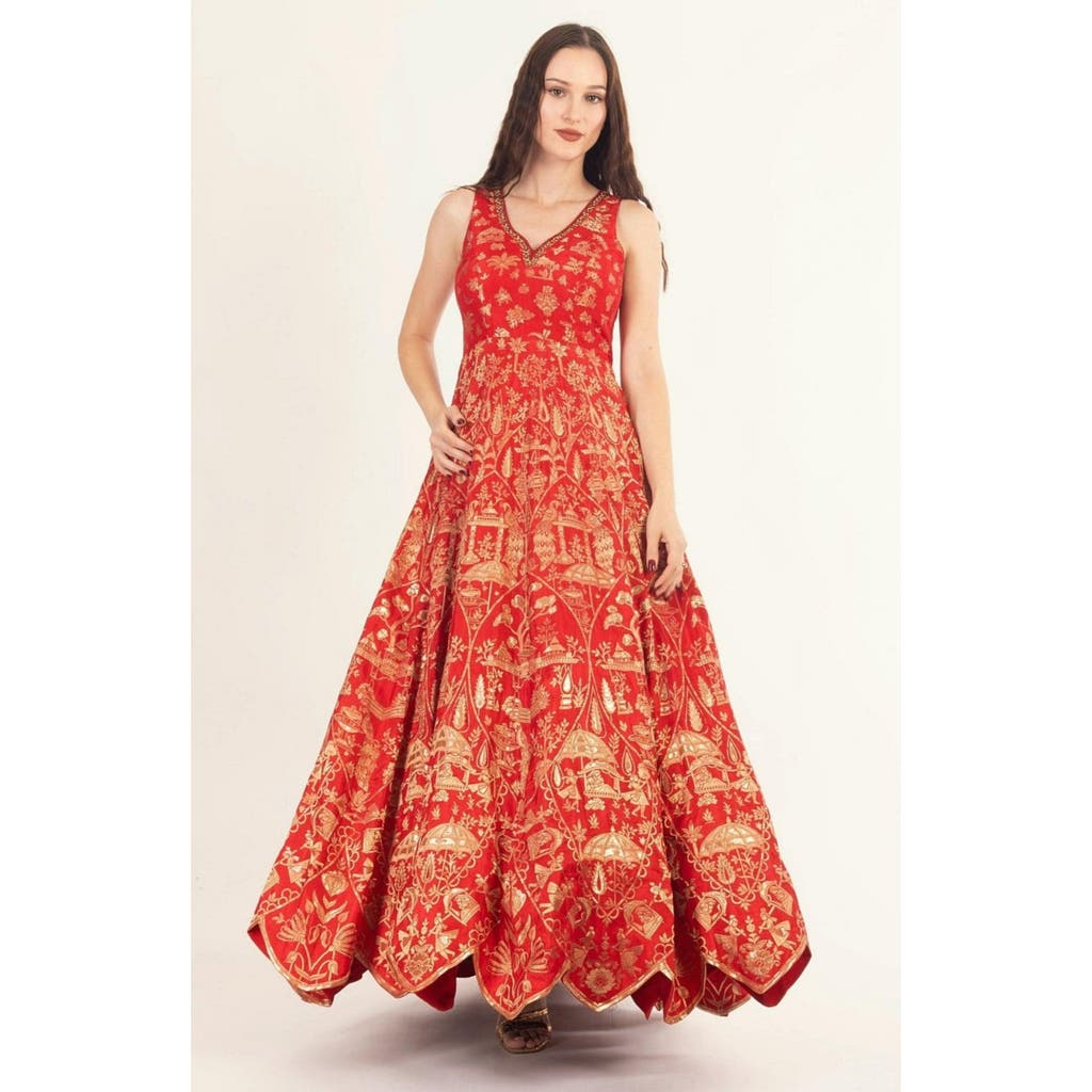 Raas Azalea Jacquard Silk Gown In Red