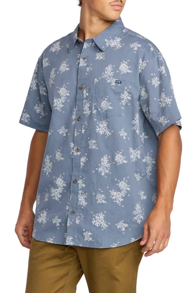 Billabong Sundays Print Short Sleeve Button-Up Shirt, Alternate, color, Steel Blue