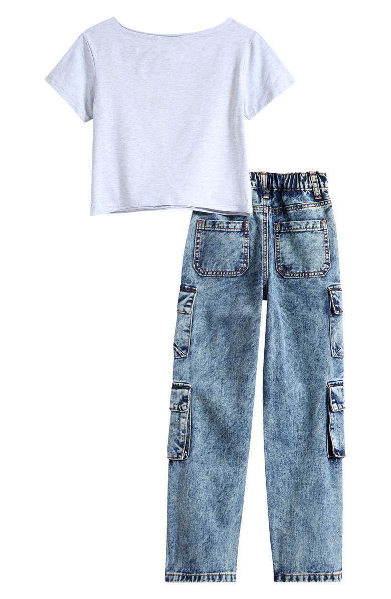 Tween Diva Kids' Fast Racing Graphic T-Shirt & Cargo Jeans Set, Alternate, color, Gray