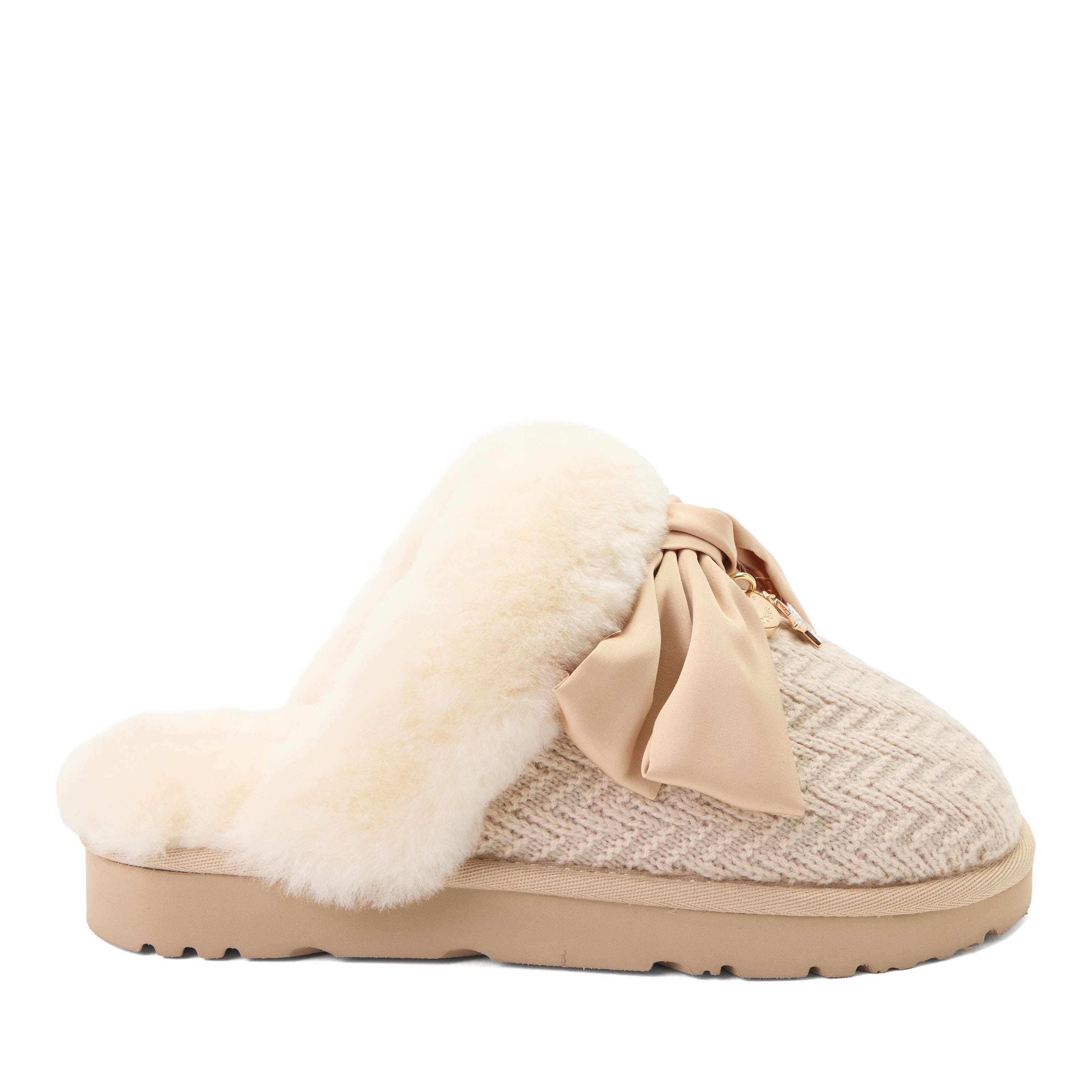 Daniella Karagach's Fireside Knit Shearling Scuff Slippers, Alternate, color, OATMEAL