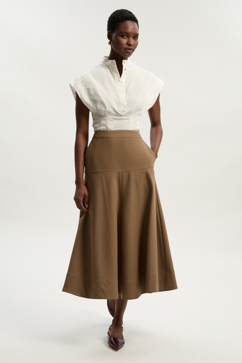 Viscose Blend Tailored Full Skirt, Alternate, color, Camel