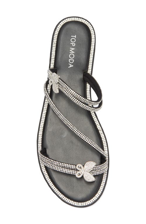 Top Guy Shoes Paz Crystal Butterfly Slide Sandal In Black Pu
