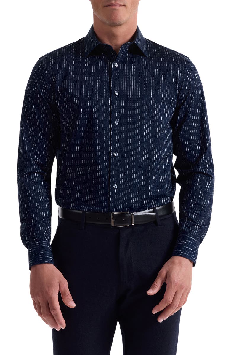 Bugatchi Jimmy OoohCotton<sup>®</sup> Dot Button-Up Shirt, Main, color, Navy