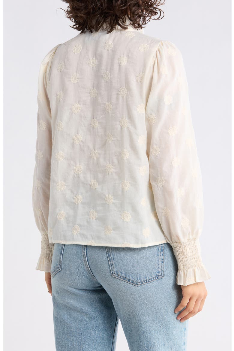 Floral Embroidered Smocked Cuff Top, Alternate, color, NATURAL