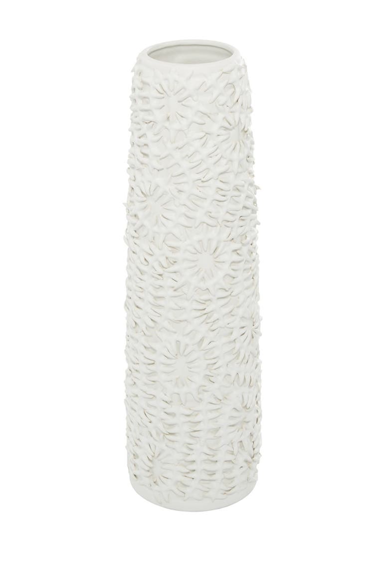 White Ceramic Embossed Floral Vase, Alternate, color, WHITE