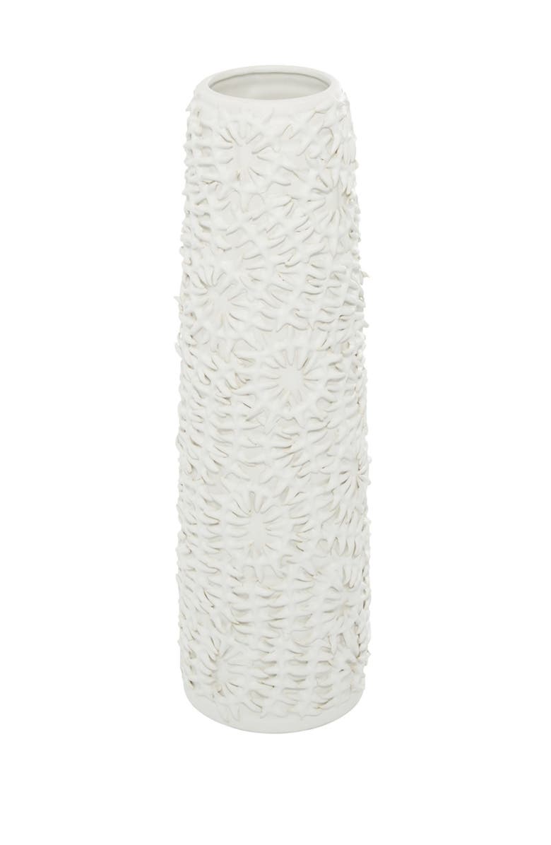 GINGER BIRCH STUDIO White Ceramic Embossed Floral Vase, Alternate, color, White