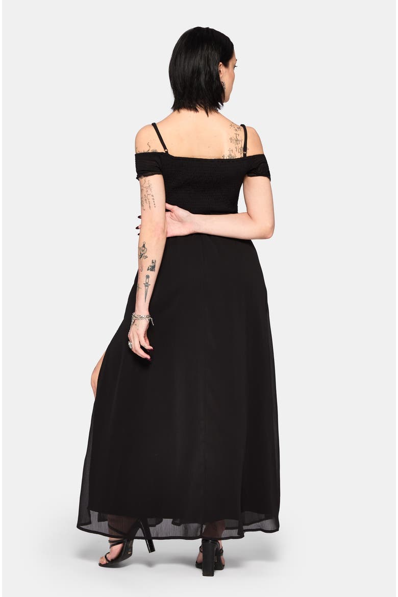 Mircalla Shirred Bardot Maxi Dress, Alternate, color, Black