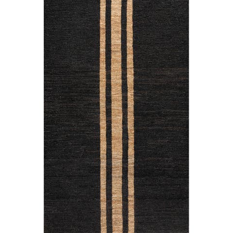 Olivier Rustic Beach House Wide Ticking Stripe Jute Area Rug