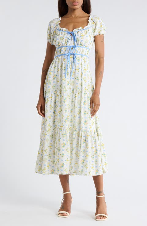 Floral Tie Contrast Tie Midi Dress