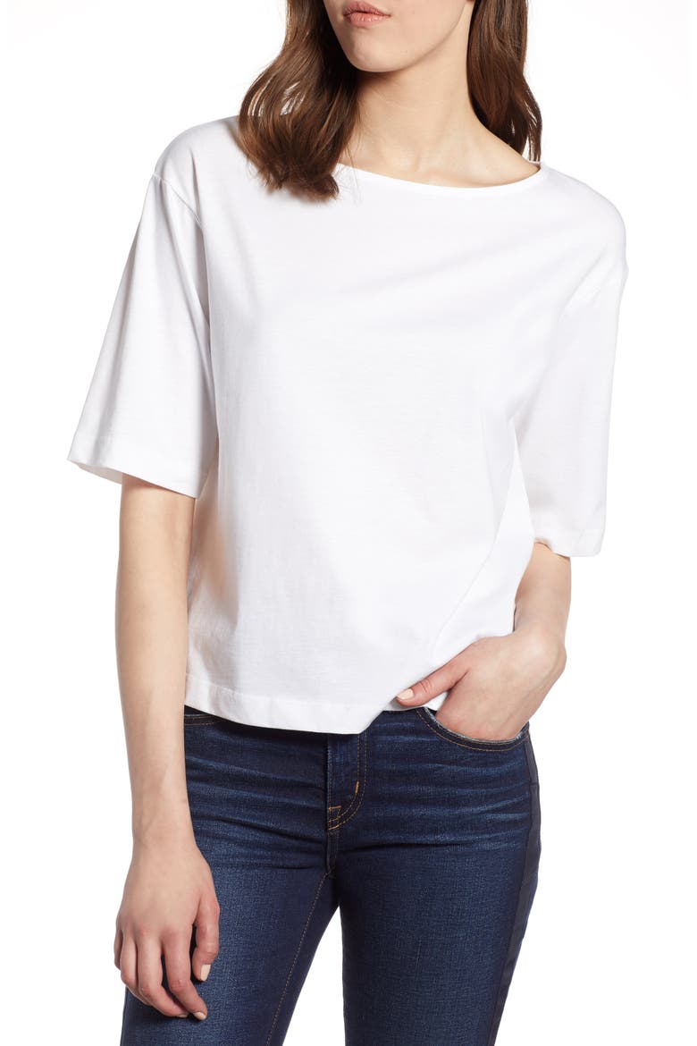 Boat Neck Cotton Top, Main, color, WHITE