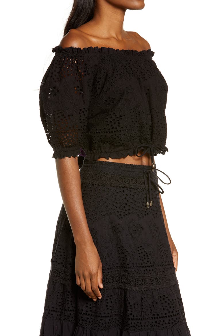 Francesca Eyelet Off the Shoulder Cover-Up Top, Alternate, color, BLACK