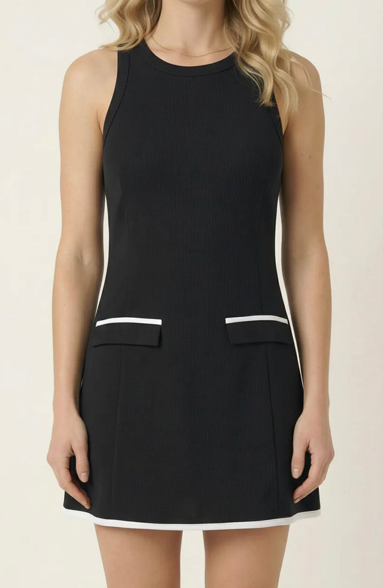 Modenaire Sleeveless Contrast Trim Mini Dress, Alternate, color, Black