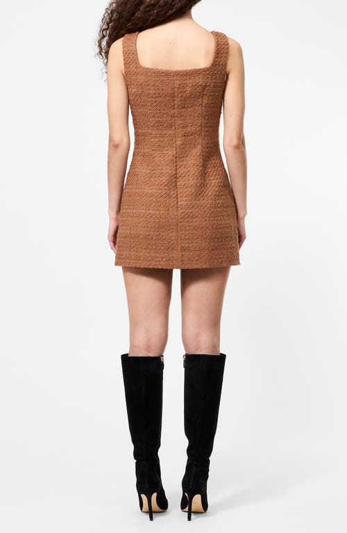 French Connection Structured Tweed Square Neck Minidress In Brown