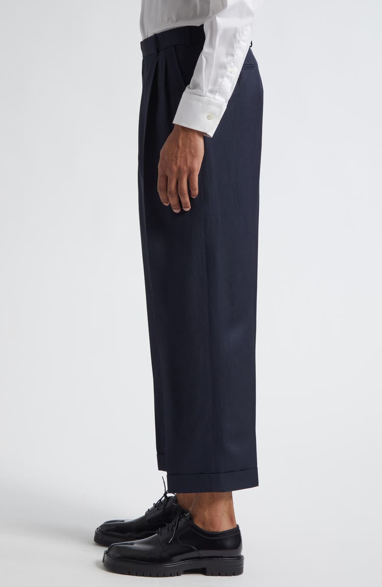 Maison Margiela Pleated Crop Barathea Straight Leg Pants, Alternate, color, Blue
