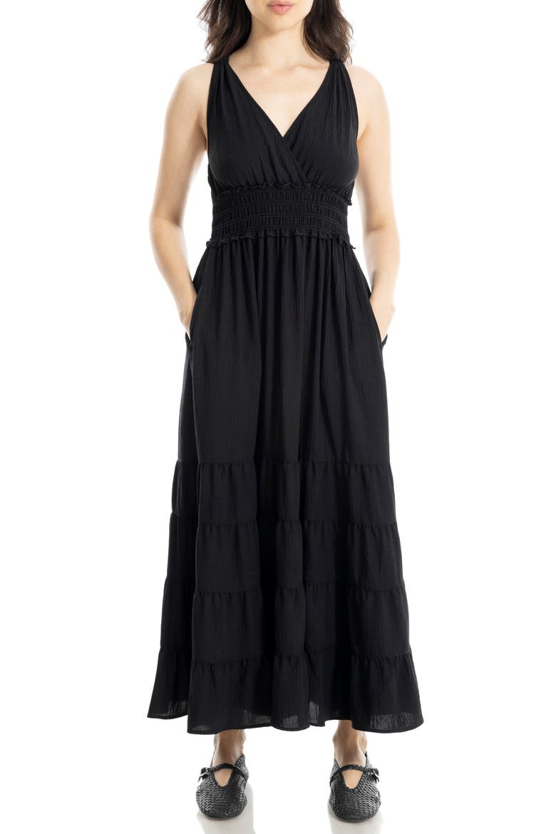 Empire Waist Tiered Maxi Dress, Alternate, color, BLACK-BLACK