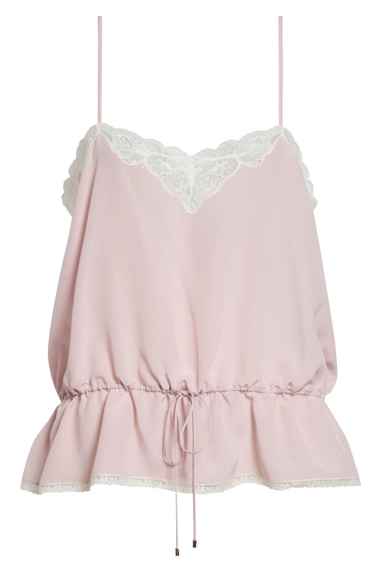 Drawstring Silk Crêpe de Chine & Lace Camisole, Alternate, color, SHADOW LILAC