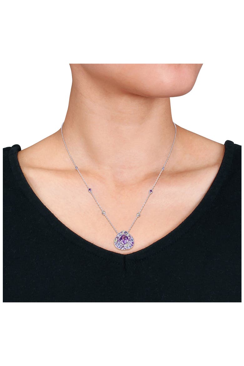 Teardrop Stone Cluster Pendant Necklace & Stud Earrings Set, Alternate, color, PURPLE MULTI