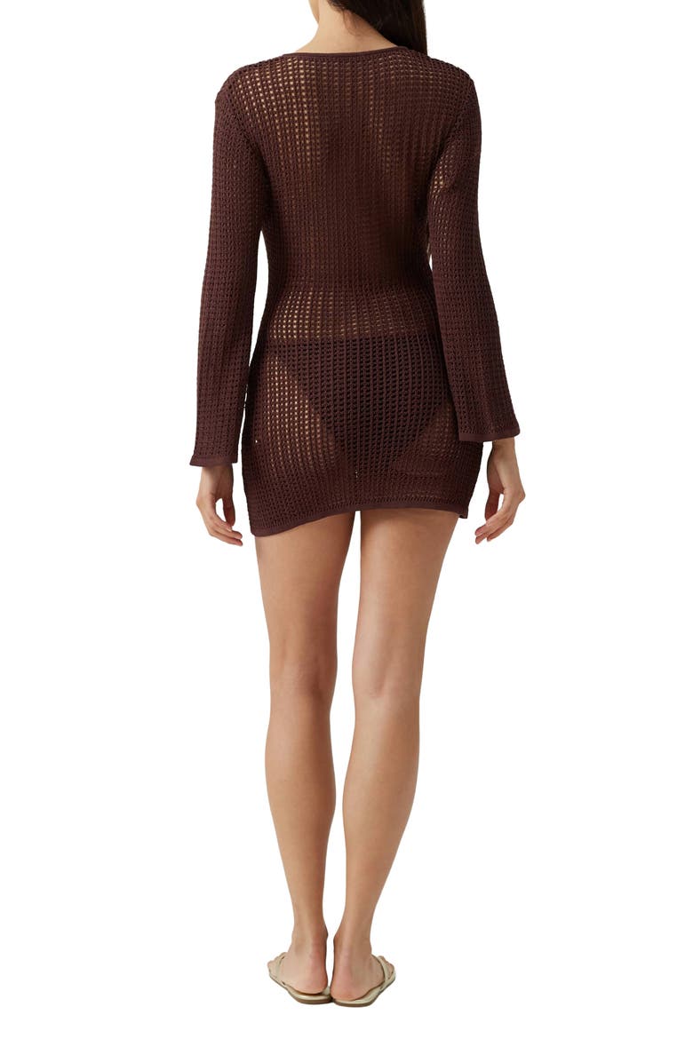 Ellis Crochet Cover-Up Dress, Alternate, color, BROWN