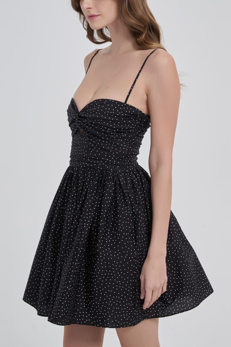 Reverie Twist Front Ruched Cotton Mini Dress, Alternate, color, Black